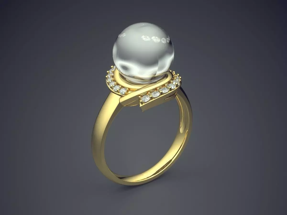 Ring With Pearl And Diamonds CAD-5510 3D print model_0