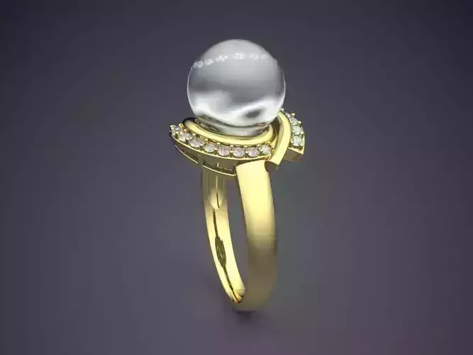 Ring With Pearl And Diamonds CAD-5510