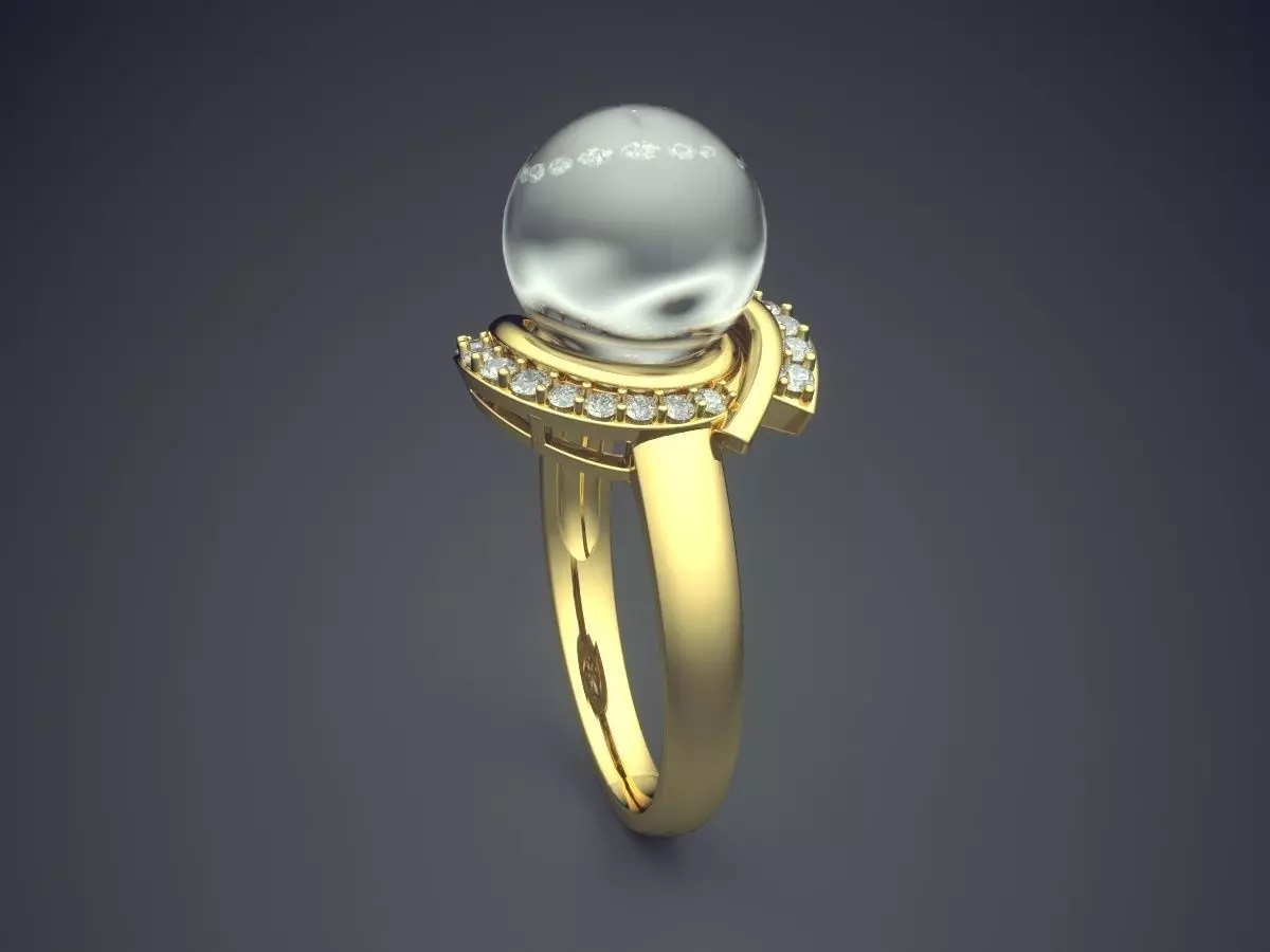 Ring With Pearl And Diamonds CAD-5510 3D print model_3