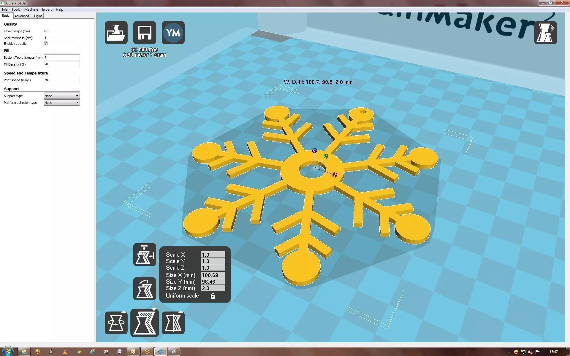 Snowflake on computer screen 3D print model_0