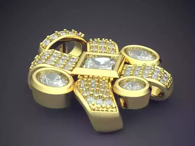 Pendant brooch with diamonds in center