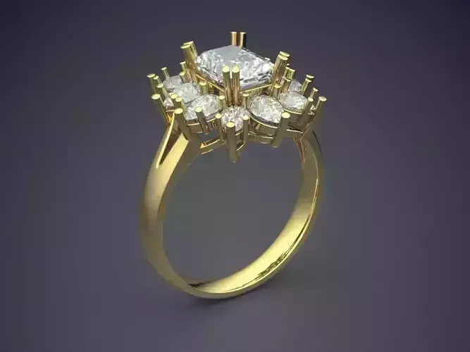 Thin Ring With Diamond Flower On Top CAD 5481 3D print model