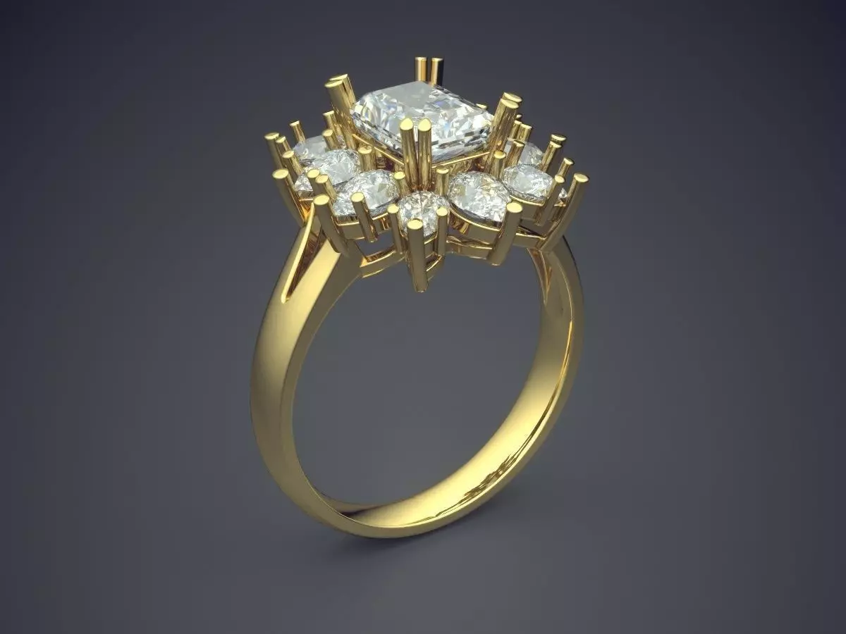 Thin Ring With Diamond Flower On Top CAD 5481 3D print model_0