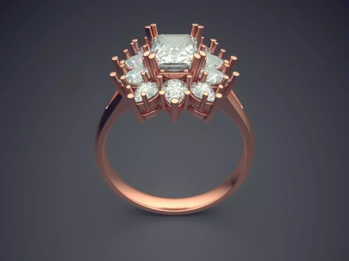 Thin Ring With Diamond Flower On Top CAD 5481 3D print model_2