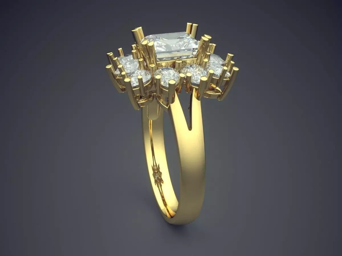 Thin Ring With Diamond Flower On Top CAD 5481 3D print model_3