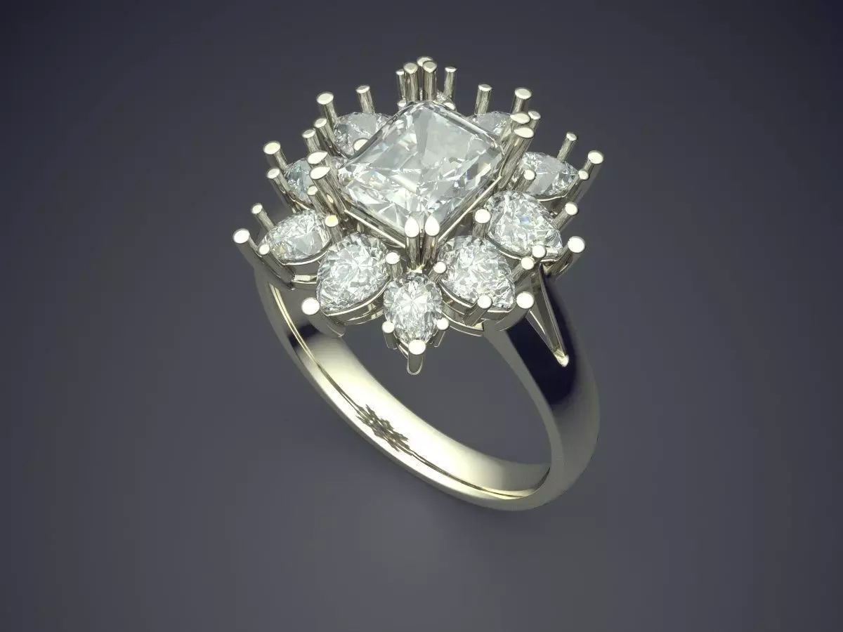 Thin Ring With Diamond Flower On Top CAD 5481 3D print model_1