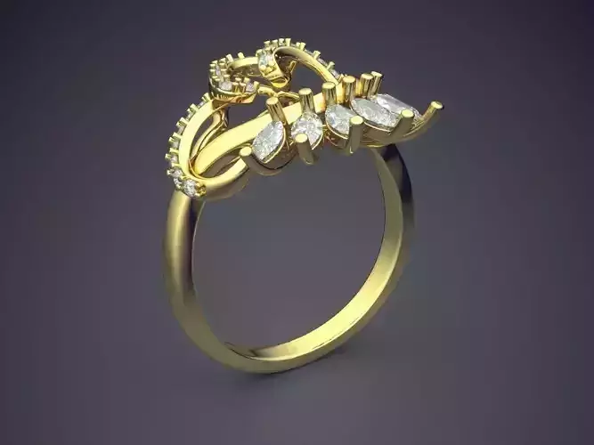 Thin Ring With Complex Ornament Full Of Diamonds CAD 5485