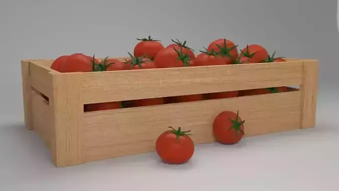 tomato wooden box with tomatoes in it 3D model