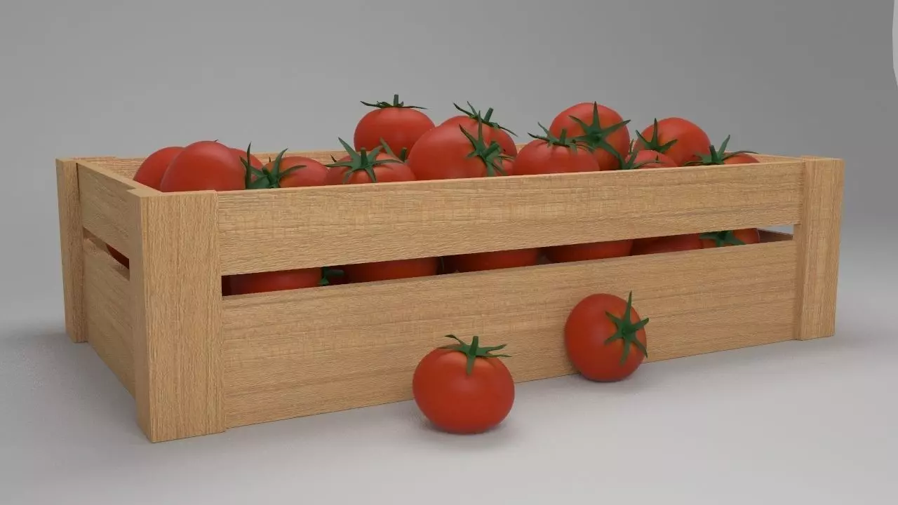 tomato wooden box with tomatoes in it 3D model_0