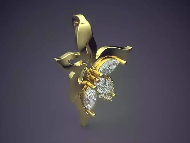 Flower Shaped Pendant With Three Diamonds CAD 5447