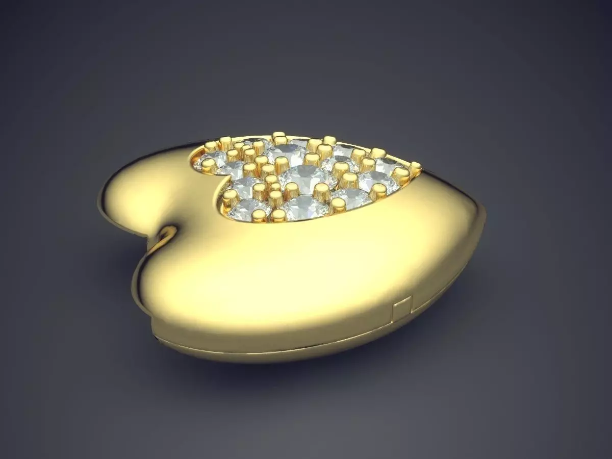 Heart Shaped Jewerly Piece With Small Diamond Heart In The Mi... 3D print model_3