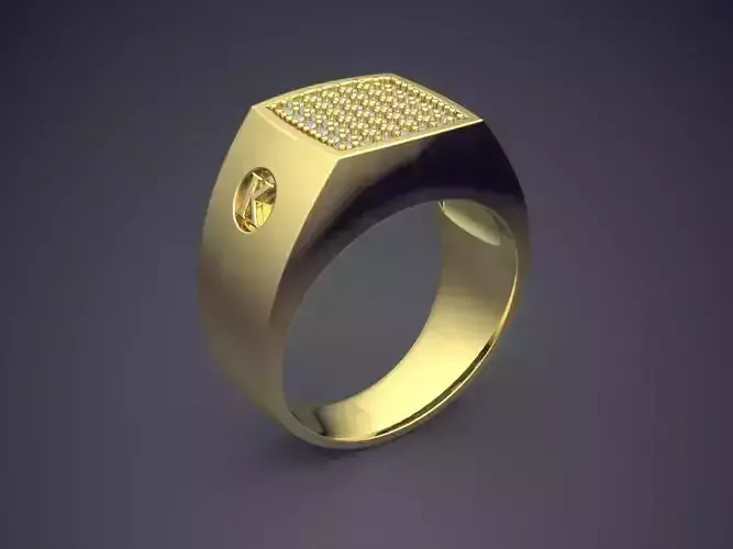 Thick Ring With Square Filled With Tiny Diamonds CAD 5419