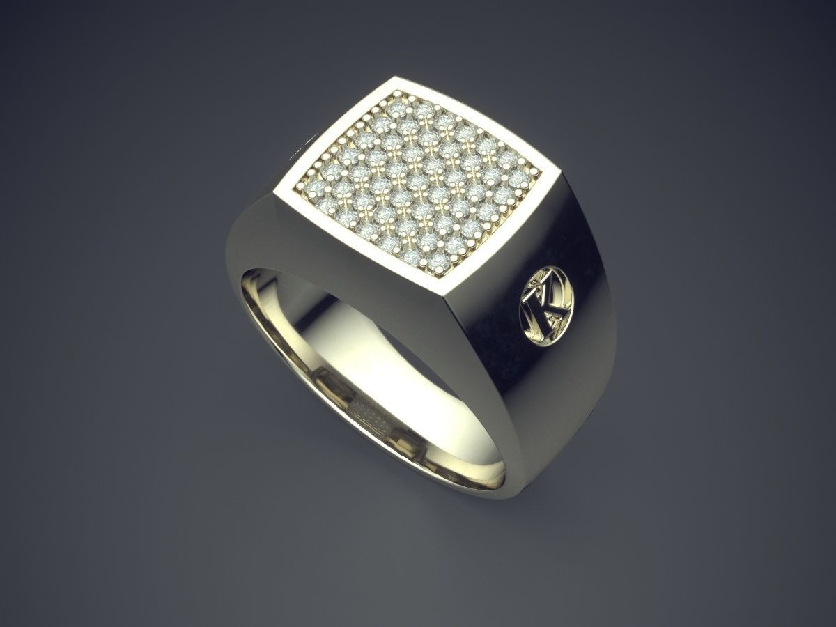Thick Ring With Square Filled With Tiny Diamonds CAD 5419 3D print model_1
