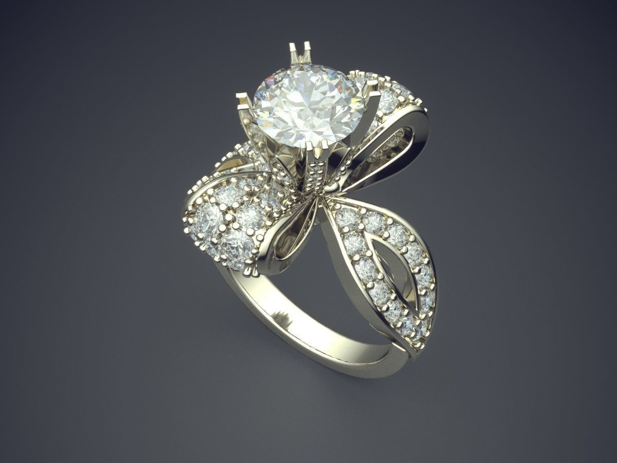 Engagement Ring With Diamonds CAD-5404 3D print model_1