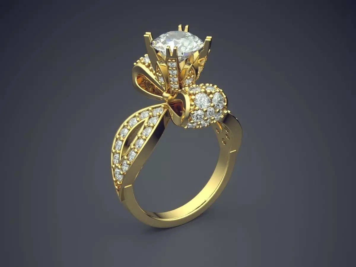 Engagement Ring With Diamonds CAD-5404 3D print model_0