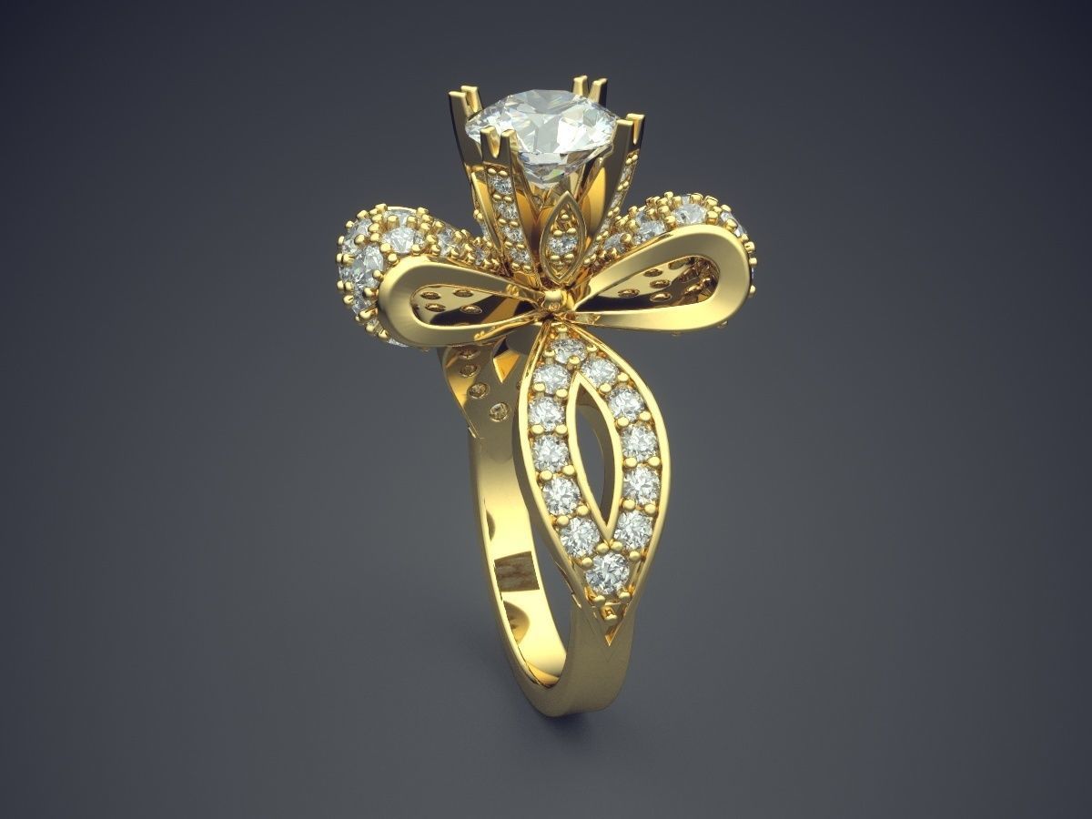 Engagement Ring With Diamonds CAD-5404 3D print model_3