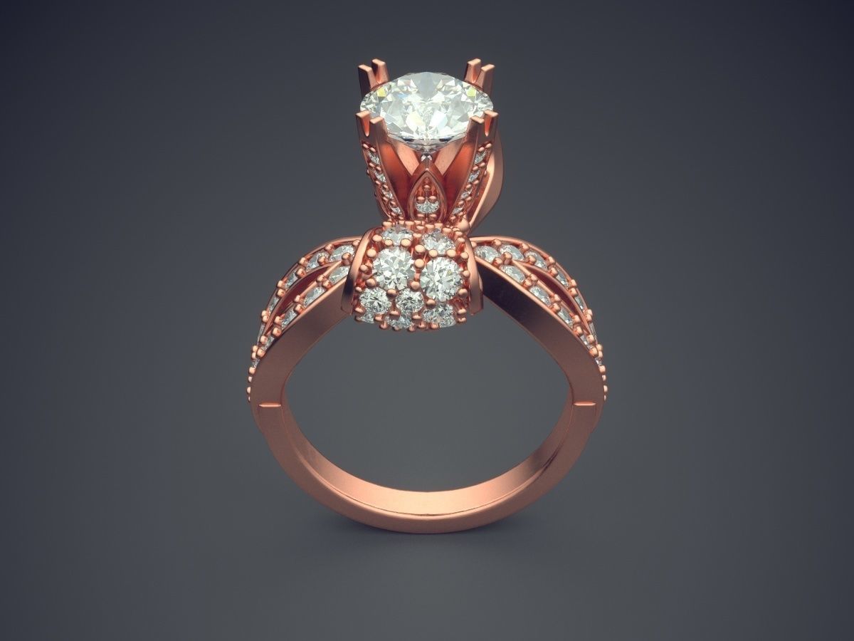 Engagement Ring With Diamonds CAD-5404 3D print model_2