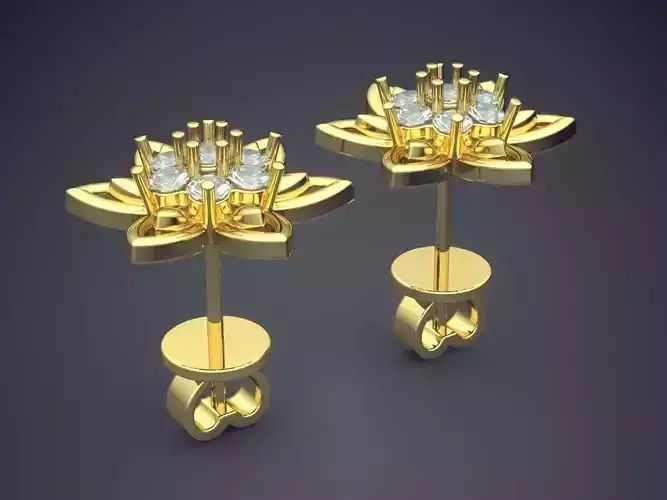 Flower Motif Earrings With Diamonds CAD-5360