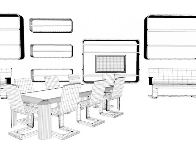 Minimal Design Furniture Set and Led TV Free 3D model_6