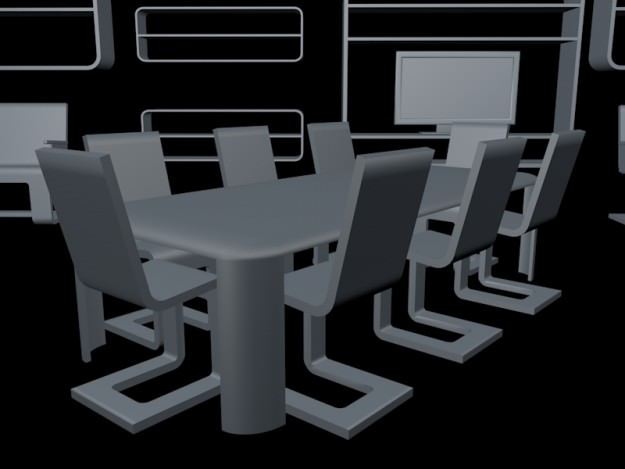 Minimal Design Furniture Set and Led TV Free 3D model_8