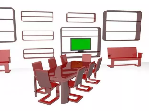 Minimal Design Furniture Set and Led TV Free 3D model_0