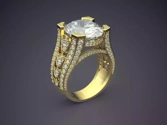 Very Luxurious Ring With Enormous Diamond CAD 5352 3D print model