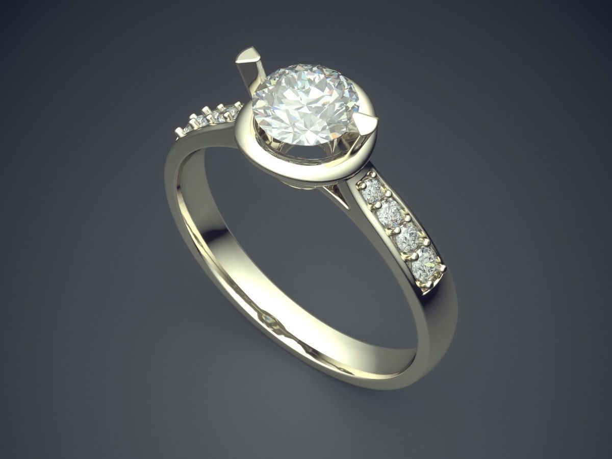 Engagement Ring With Diamonds CAD-5317 3D print model_1