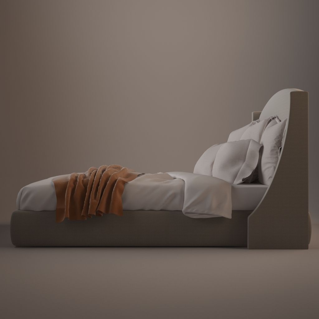 Bed with pillows and blankets 3D model_3