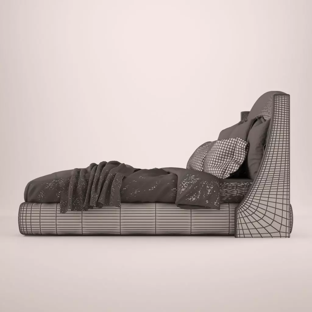 Bed with pillows and blankets 3D model_0