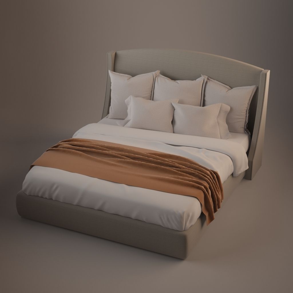 Bed with pillows and blankets 3D model_4