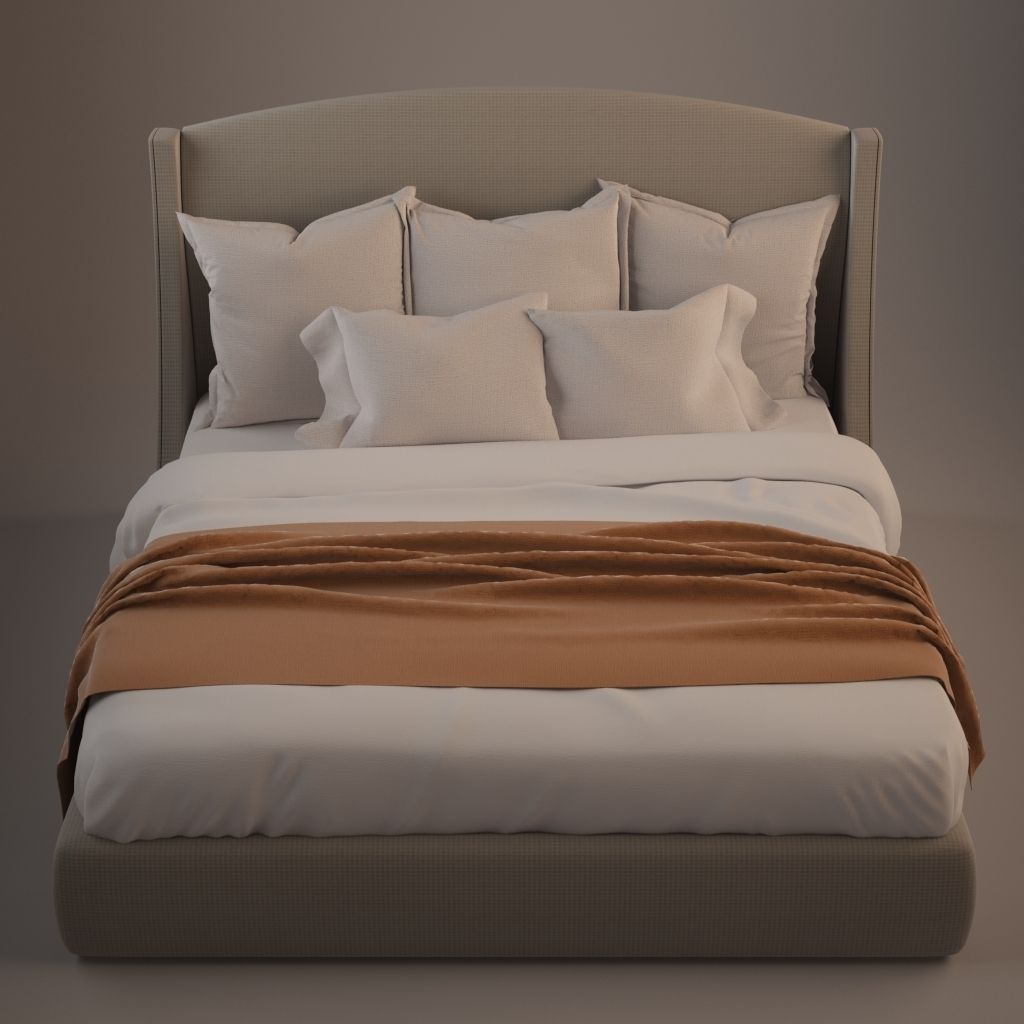 Bed with pillows and blankets 3D model_1