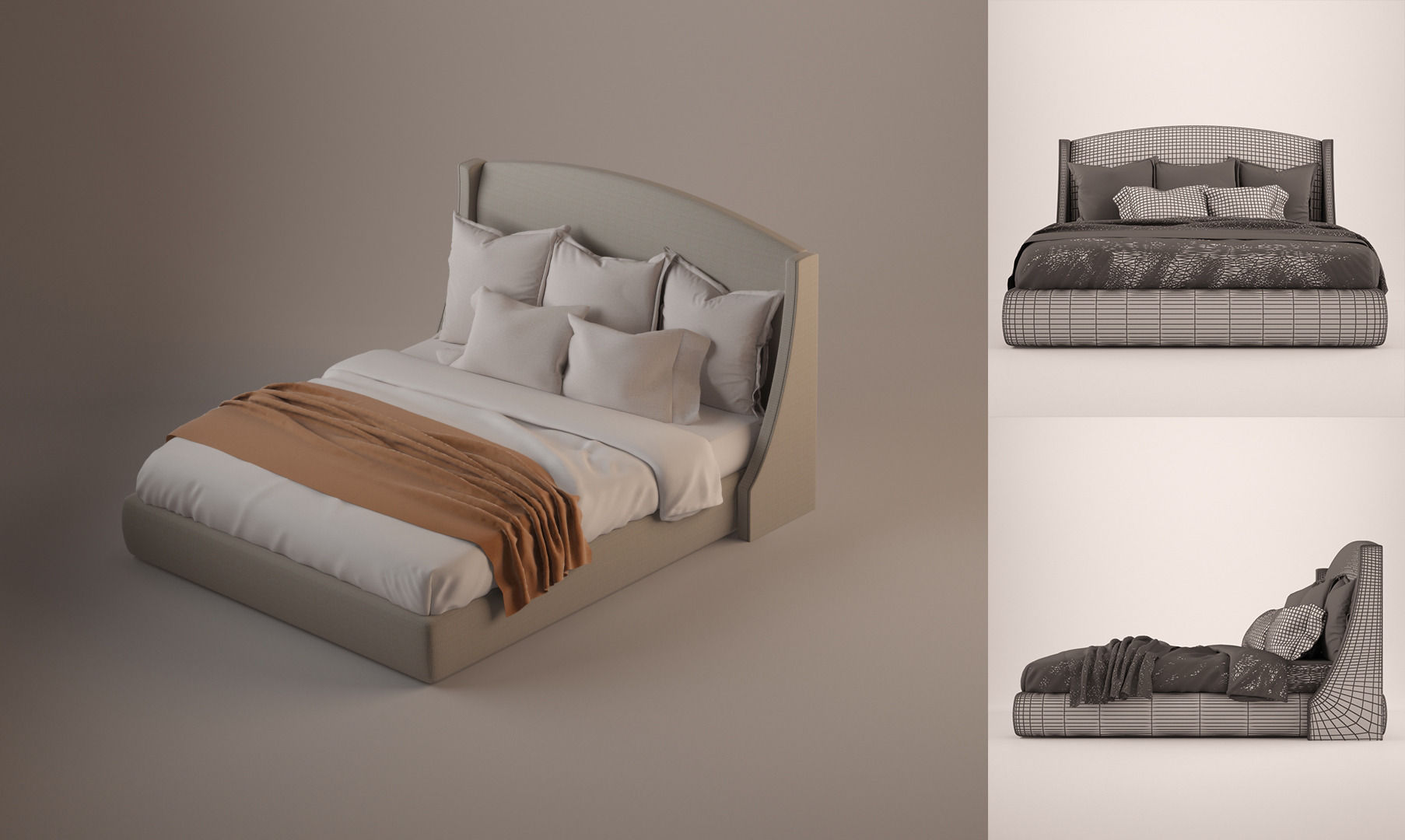 Bed with pillows and blankets 3D model_5