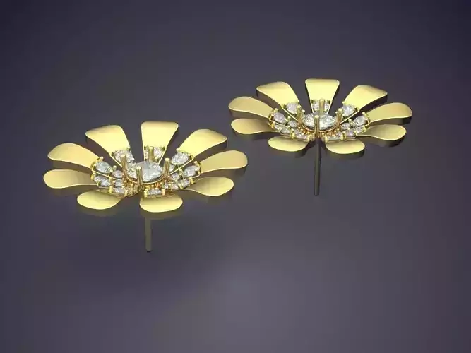 Flower Motif Earrings With Diamonds CAD-5316