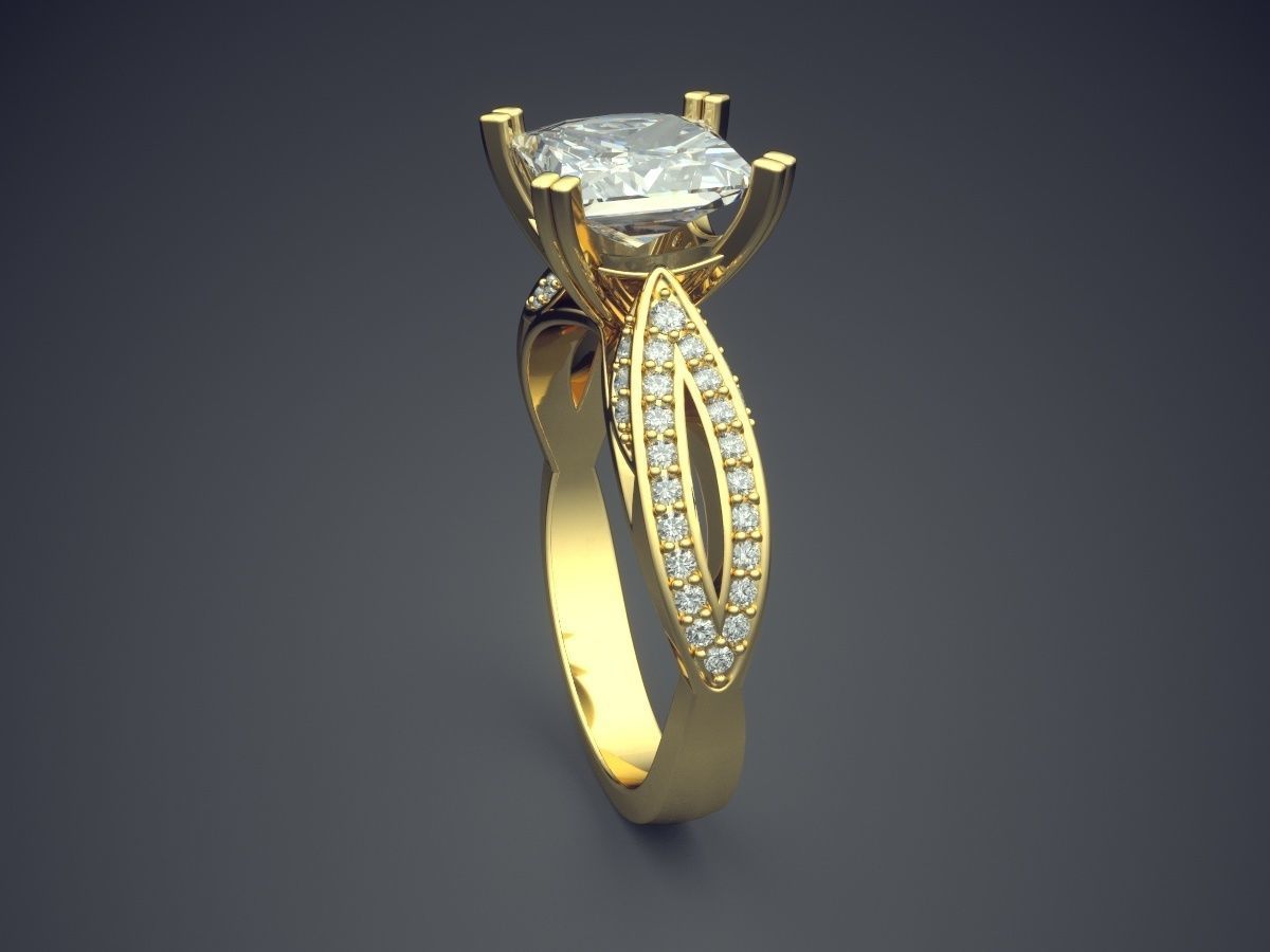 Engagement Ring With Diamonds CAD-5304 3D print model_3
