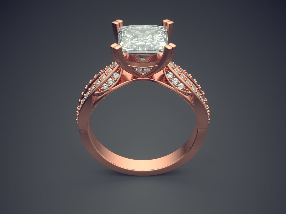 Engagement Ring With Diamonds CAD-5304 3D print model_2