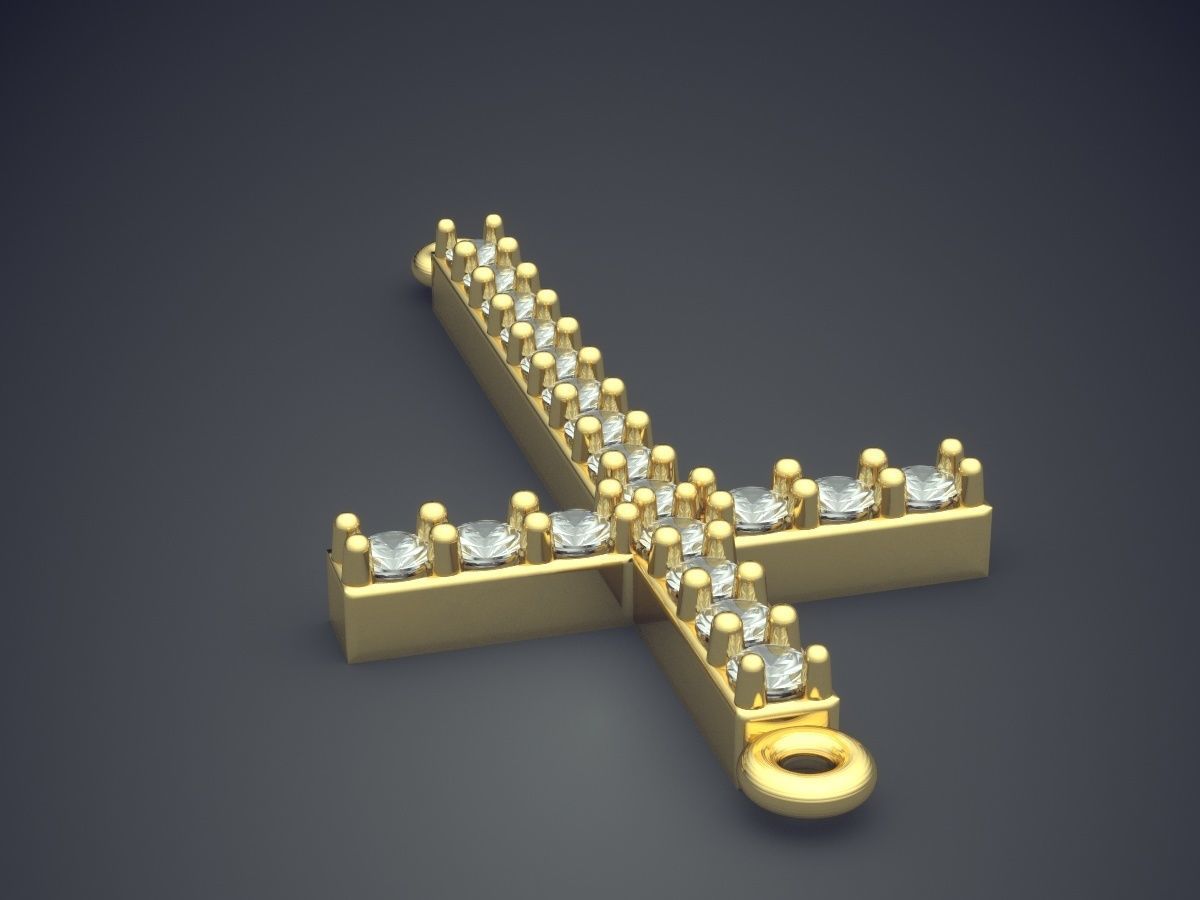 Cross Pendant With Diamonds CAD-5301 3D print model_3