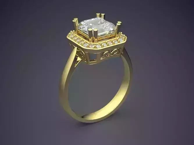 Engagement Ring With Big Square Ornament And Diamond CAD 5277