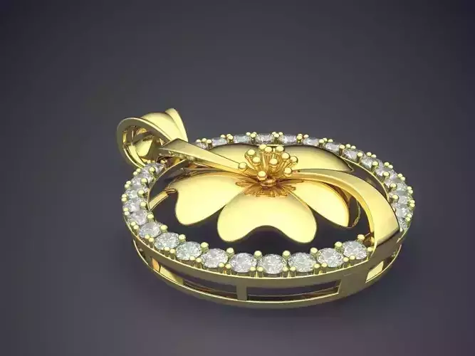 Flower Motif Pendant With Diamonds CAD-5274