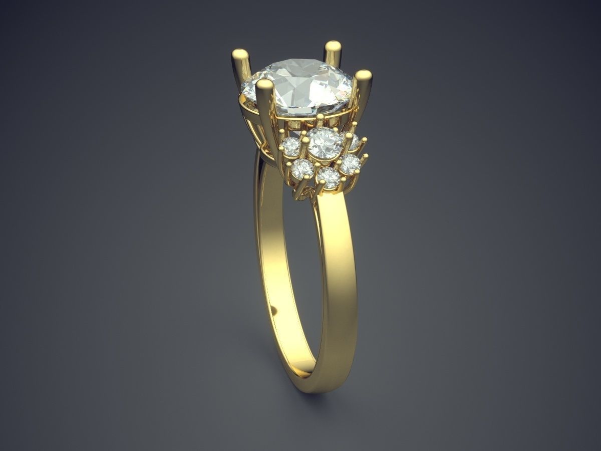 Engagement Ring With Diamonds CAD-5265 3D print model_3