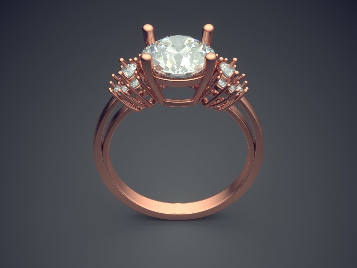 Engagement Ring With Diamonds CAD-5265 3D print model_2