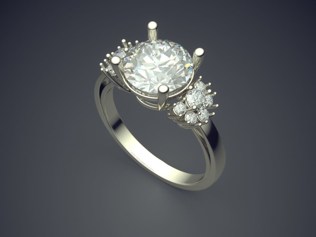Engagement Ring With Diamonds CAD-5265 3D print model_1