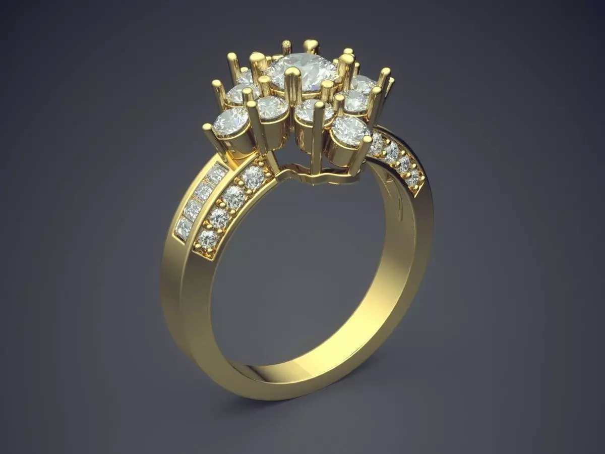 Engagement Ring With Diamonds CAD-5217 3D print model