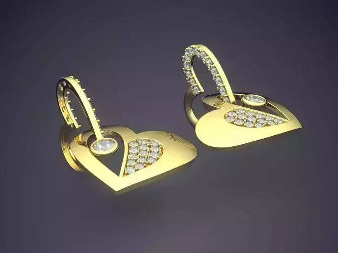 Heart Shape Earrings With Diamonds CAD-5194 3D print model