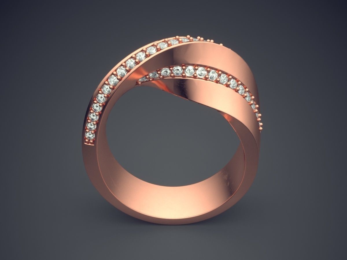 Curved Ring With Tiny Diamonds CAD-5175 3D print model_2