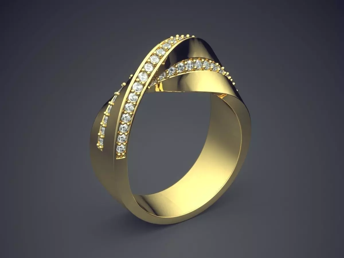 Curved Ring With Tiny Diamonds CAD-5175 3D print model_0