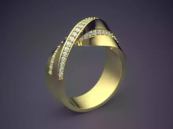 Curved Ring With Tiny Diamonds CAD-5175