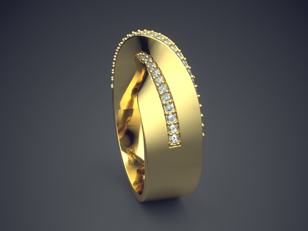 Curved Ring With Tiny Diamonds CAD-5175 3D print model_3