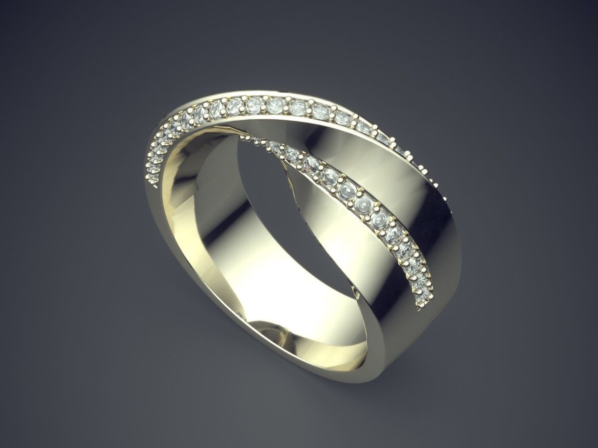 Curved Ring With Tiny Diamonds CAD-5175 3D print model_1