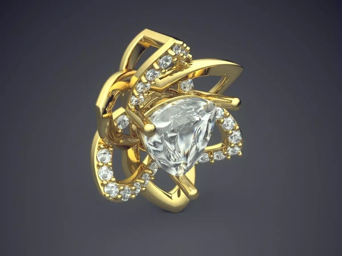 Flower Brooch With Diamond In The Middle CAD 5167 3D print model_0