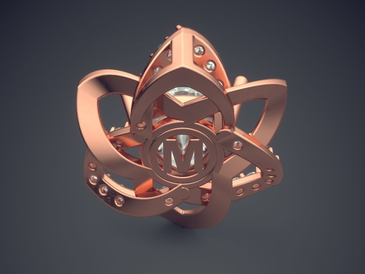 Flower Brooch With Diamond In The Middle CAD 5167 3D print model_2